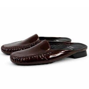 Stuart Weitzman Patent Leather Mules Women 7.5 Turtle Brown